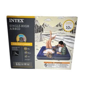 Intex‎ Queen 10in Single High Dura Beam Standard Airbed Mattress Queen Size READ